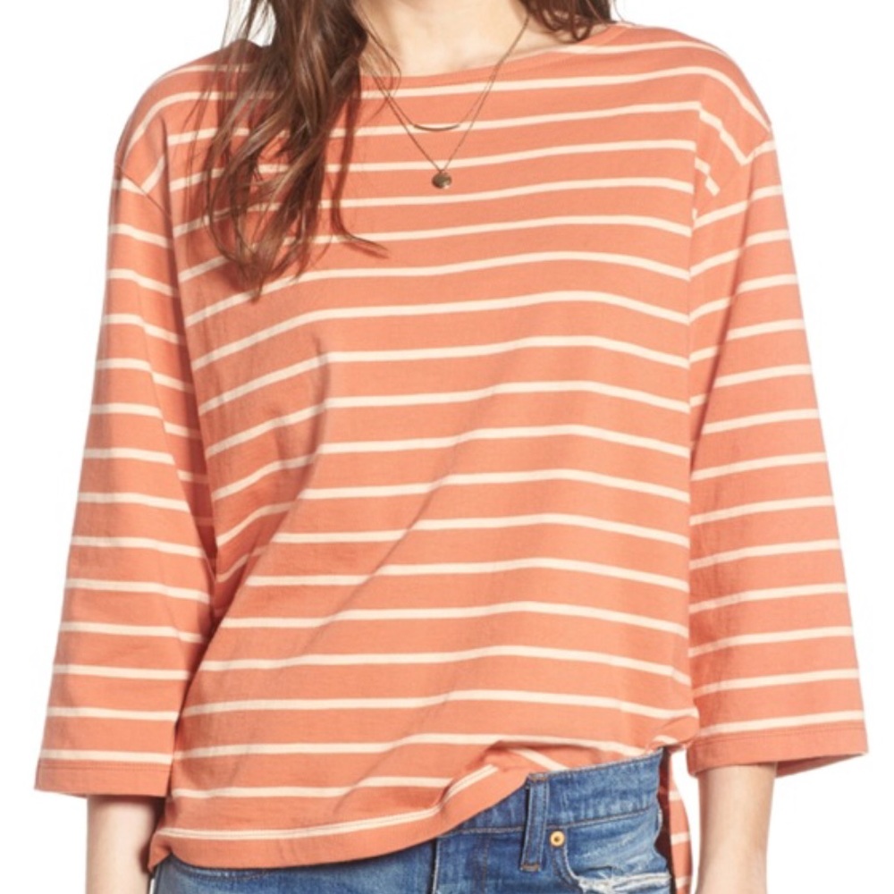 NWT Madewell dried coral striped boatneck top